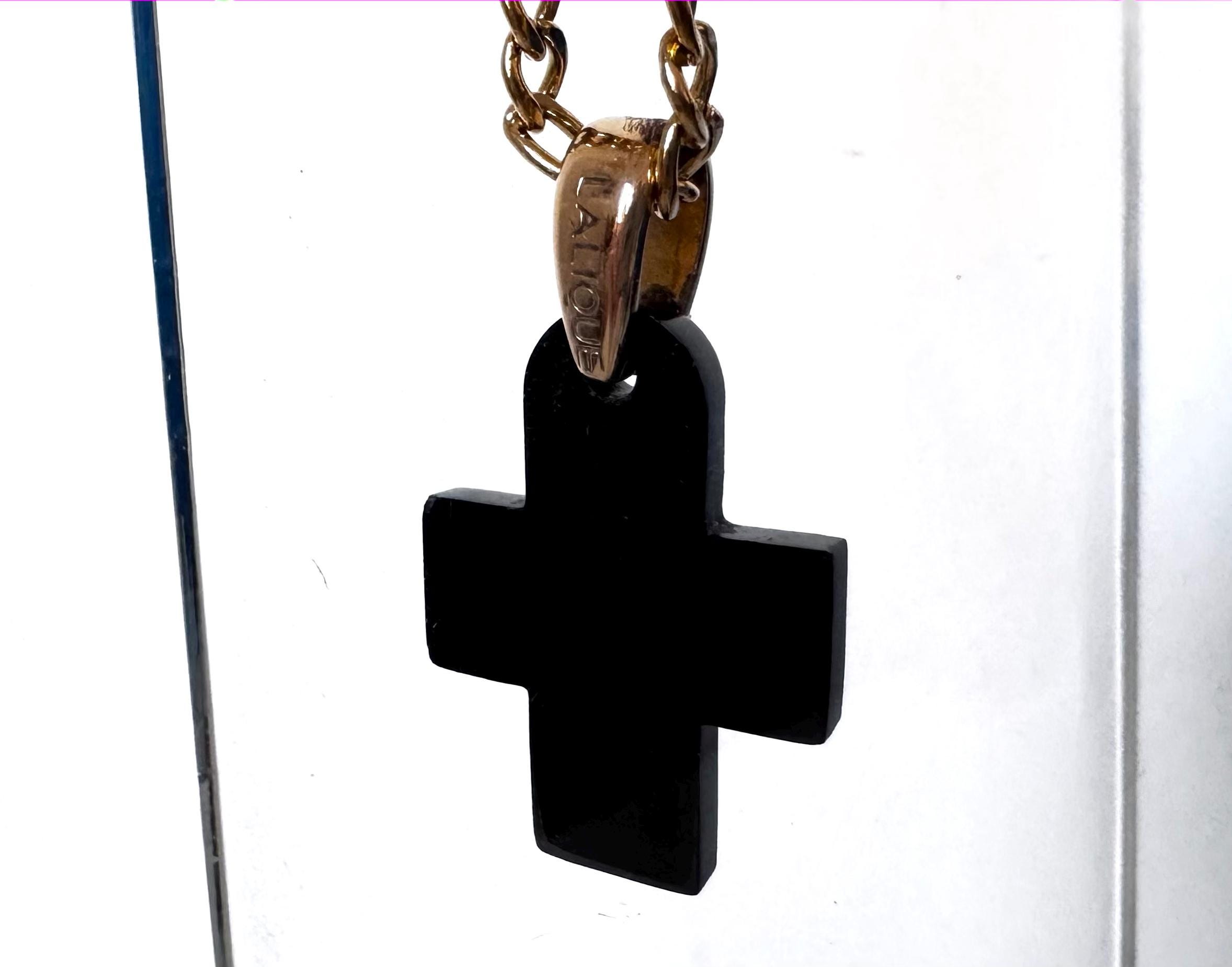 LALIQUE クリスタルクロス ネックレス ブラック Lalique Crystal Pendant Necklace Croix Black Cross, Vintage
