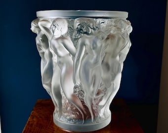 Lalique France crystal Bacchantes vase vintage.