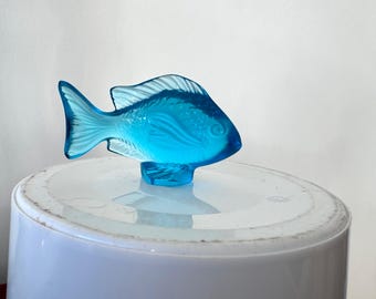 Lalique Damsel crystal blue fish ornament vintage