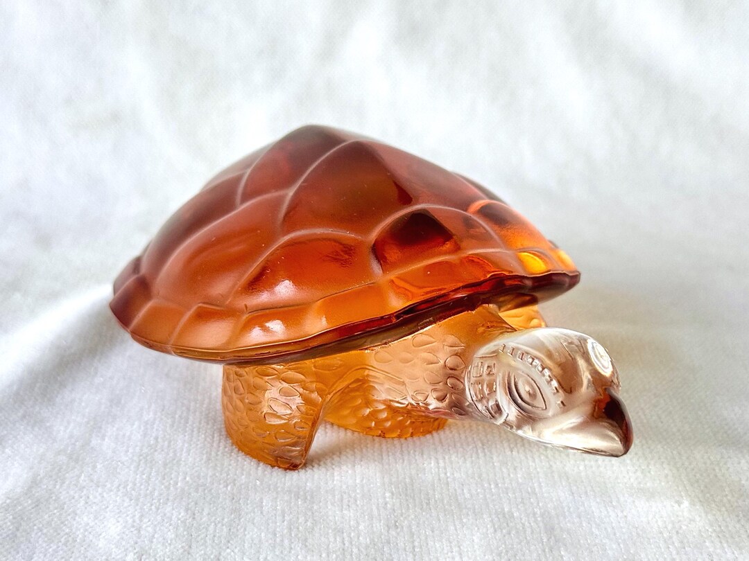 Lalique Crystal Turtle Caroline Amber and Clear Ornament Large