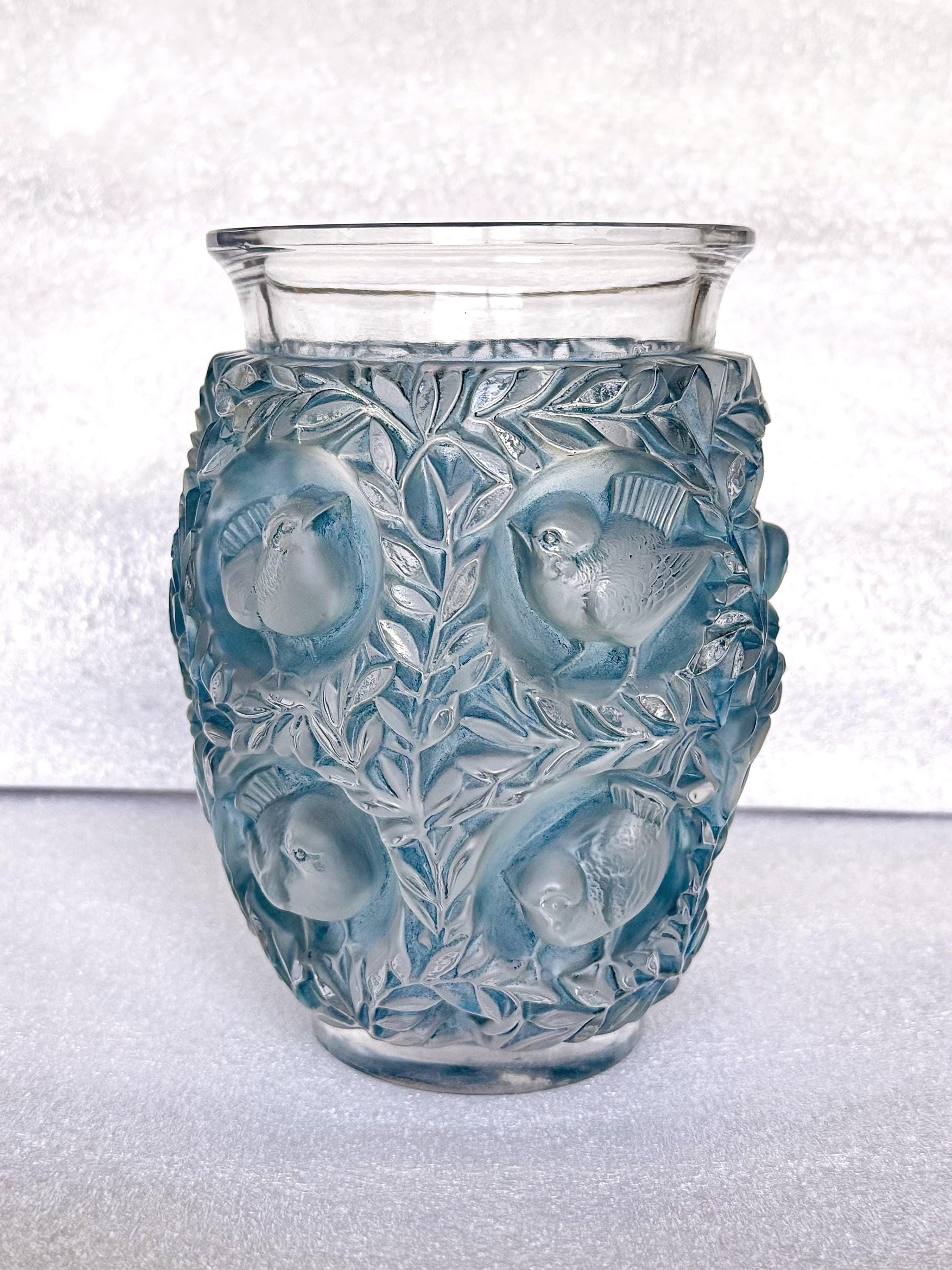 Lalique バガテル 葉と鳥の彫刻 花瓶 ラリック バガテル 花瓶 鳥と葉文