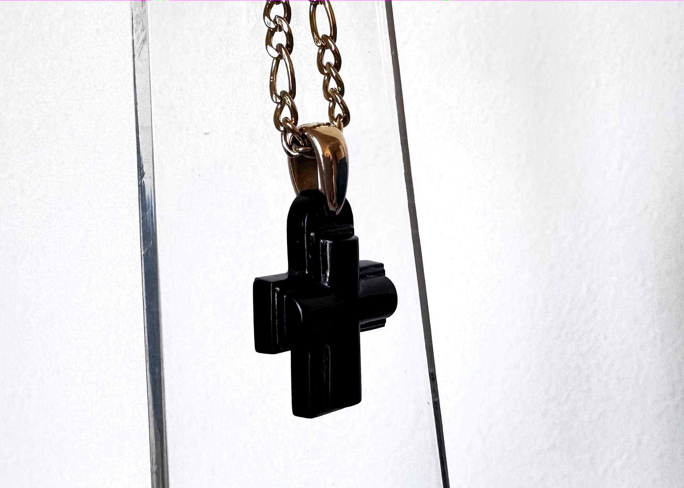 LALIQUE クリスタルクロス ネックレス ブラック Lalique Crystal Pendant Necklace Croix Black Cross, Vintage