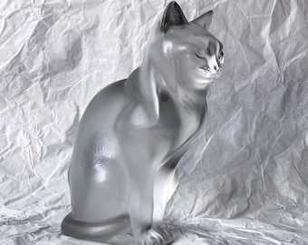 Lalique Sitting Cat Frosted Crystal Figurine Large Sculpture