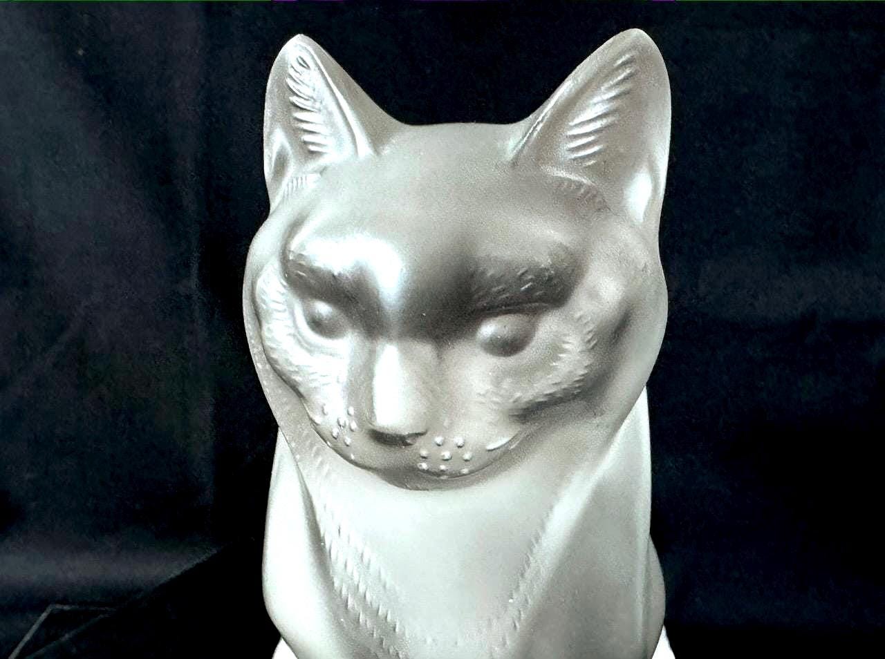 Lalique Frosted Crystal Crouching Cat Figurine | eBay