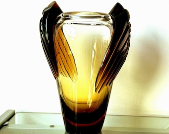 Lalique Marrakesh impressive topaz crystal vase vintage Palm leaves
