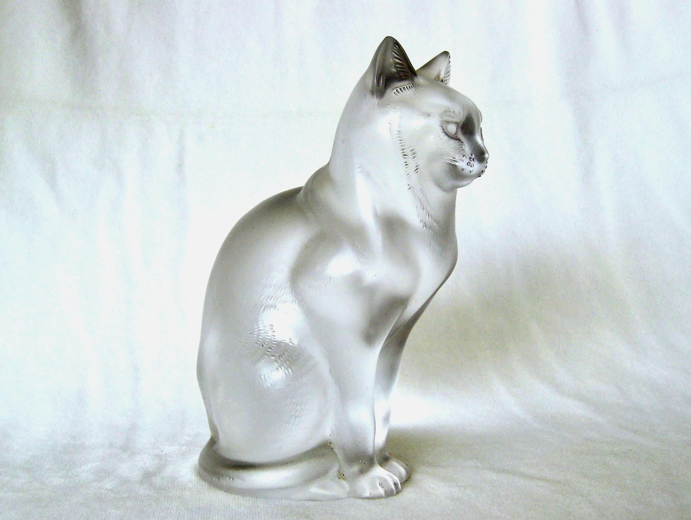 LALIQUE 猫のクリスタル彫刻 Lalique Crystal Chat Assis Vintage Sculpture of a Cat. - Etsy