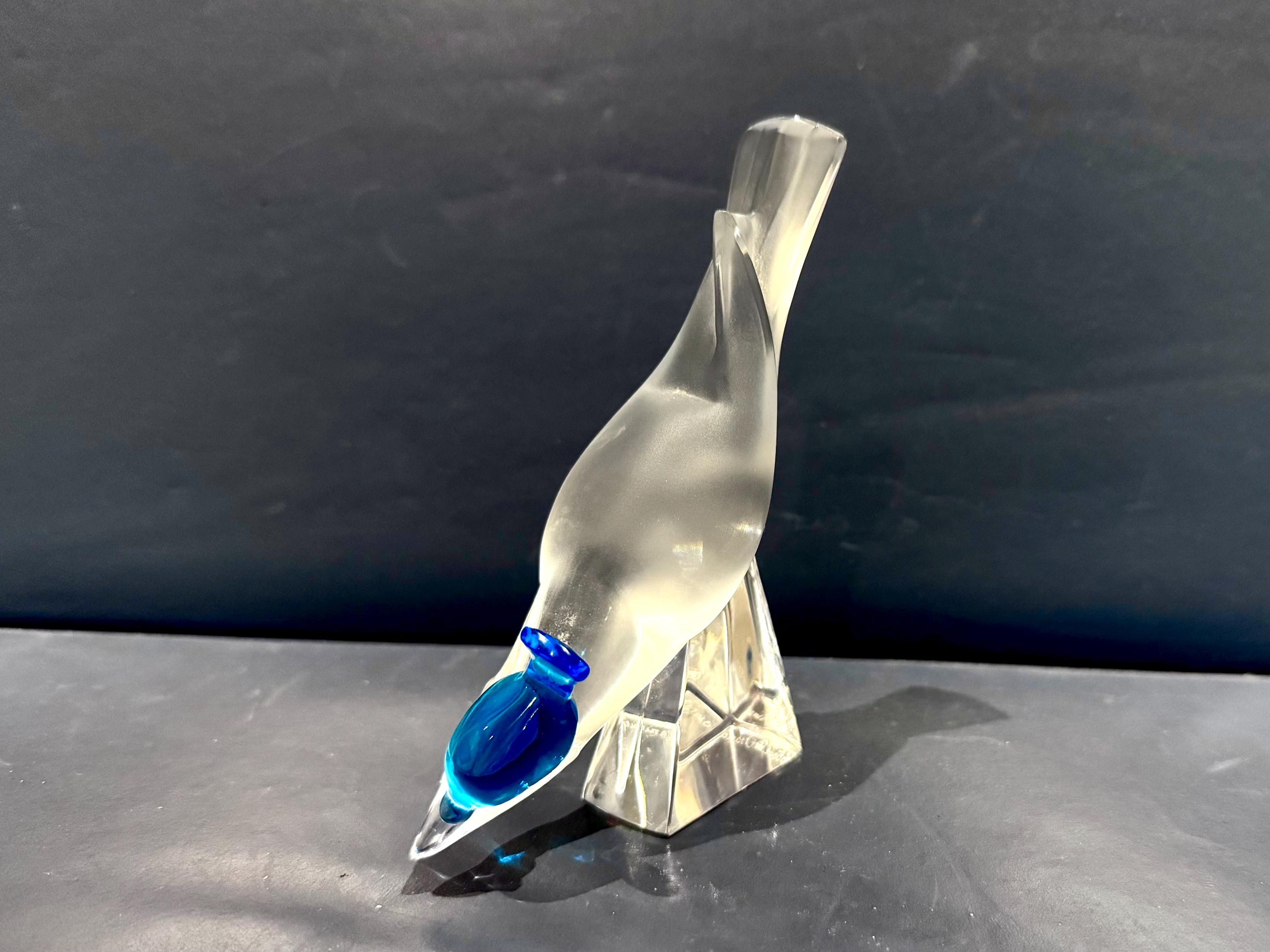 Lalique crystal Pimlico Blue crested Jay bird ornament figurine vintage.