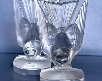 Vintage Lalique Frosted Crystal Sparrow Bird Figurine (Note