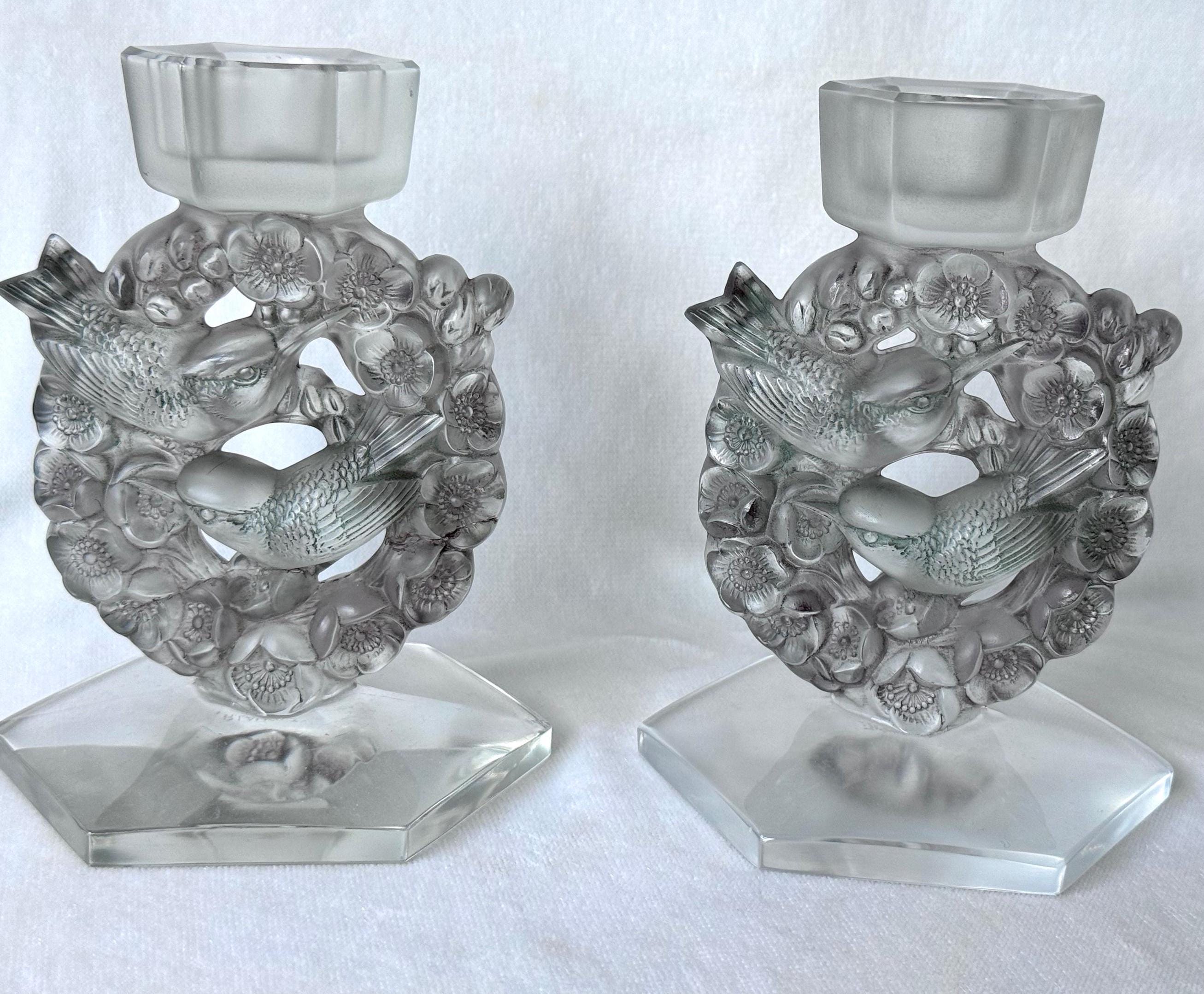 ○激レア LALIQUE Mésanges ラリック クリスタル テーブルランプ Rene Lalique Mesanges Candleholder: RLalique.com