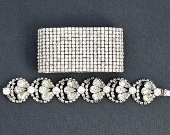 Pulsera de eslabones con diamantes de imitación estilo Art Déco y brazalete elástico con pedrería
