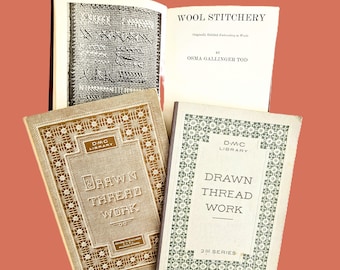 Libros de bordado vintage: trabajos con hilo estirado y puntadas en lana