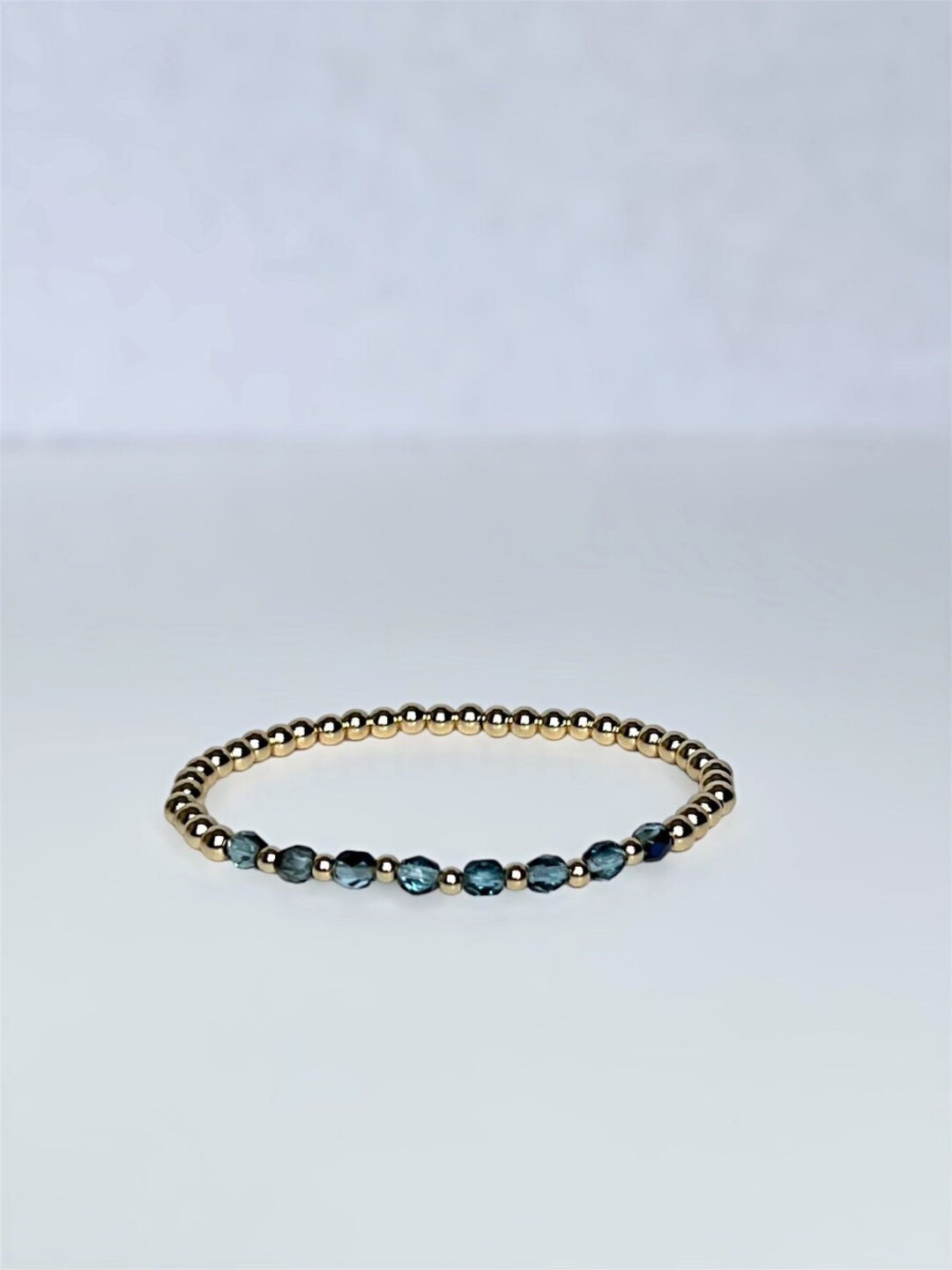 Teal Blue Gold Bracelet, Gold Filled Beaded Bracelet, Stacking Bracelet ...