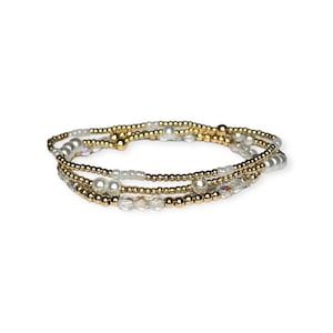 Gold Filled Beaded Bracelet, Minimalist Stacking Bracelet, 3mm Stretch Bracelets, Women&#39;s Bracelet Set of 3, Crystal Bracelet, Gift for Her