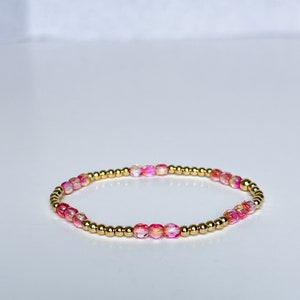 Hot Pink 14K Gold Filled Bracelet , Hot Pink Stacking Bracelet, Stretch Bracelets, Fire Polished Crystal Beads,Summer Bracelet, Gift for Her