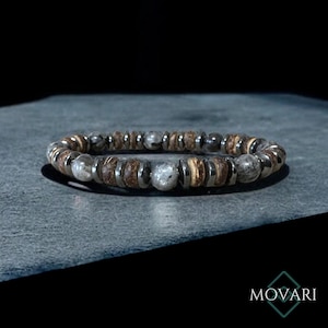 Rare AAA Labradorite Larvikite Hematite Coconut 8mm Men's Bead Bracelet Protection Quality Men's Jewelry Bohemian Surf Jewelry Boho Style US