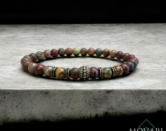 Picasso Jasper Bead Bracelet Wonderful Patterns Earth Tone Red Bead Bracelet Creativity & Expression  Mens Boho Jewelry Movari Handmade USA