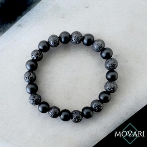 Mens Matte Black Bracelet 8mm Matte Black Onyx And Lava Bead Bracelet Healing Jewelry Gift for Him, Unisex Movari Fast Shipping Handmade USA