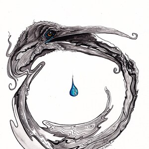 Great Blue Heron Art, Fine Art Print, Abstract Bird Art, Heron Poster, Heron Gift, Ouroboros, Wildlife Art, &quot;Hard to Swallow&quot;