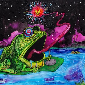 Pyschedelic Frog Art - Fine Art Print - Frog Painting - Frog Gift - Animal Humor - Funny Frog - Kitchen Art Poster - Children&#39;s Bedroom