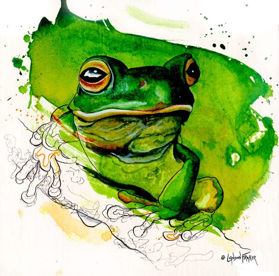 Tree Frog Art - Frog Painting - Frog Lover - Frog Watercolor Art - Frog Gifts - Frog Wall Art - Frog Decor - "Froggest" by Landon Fraker
