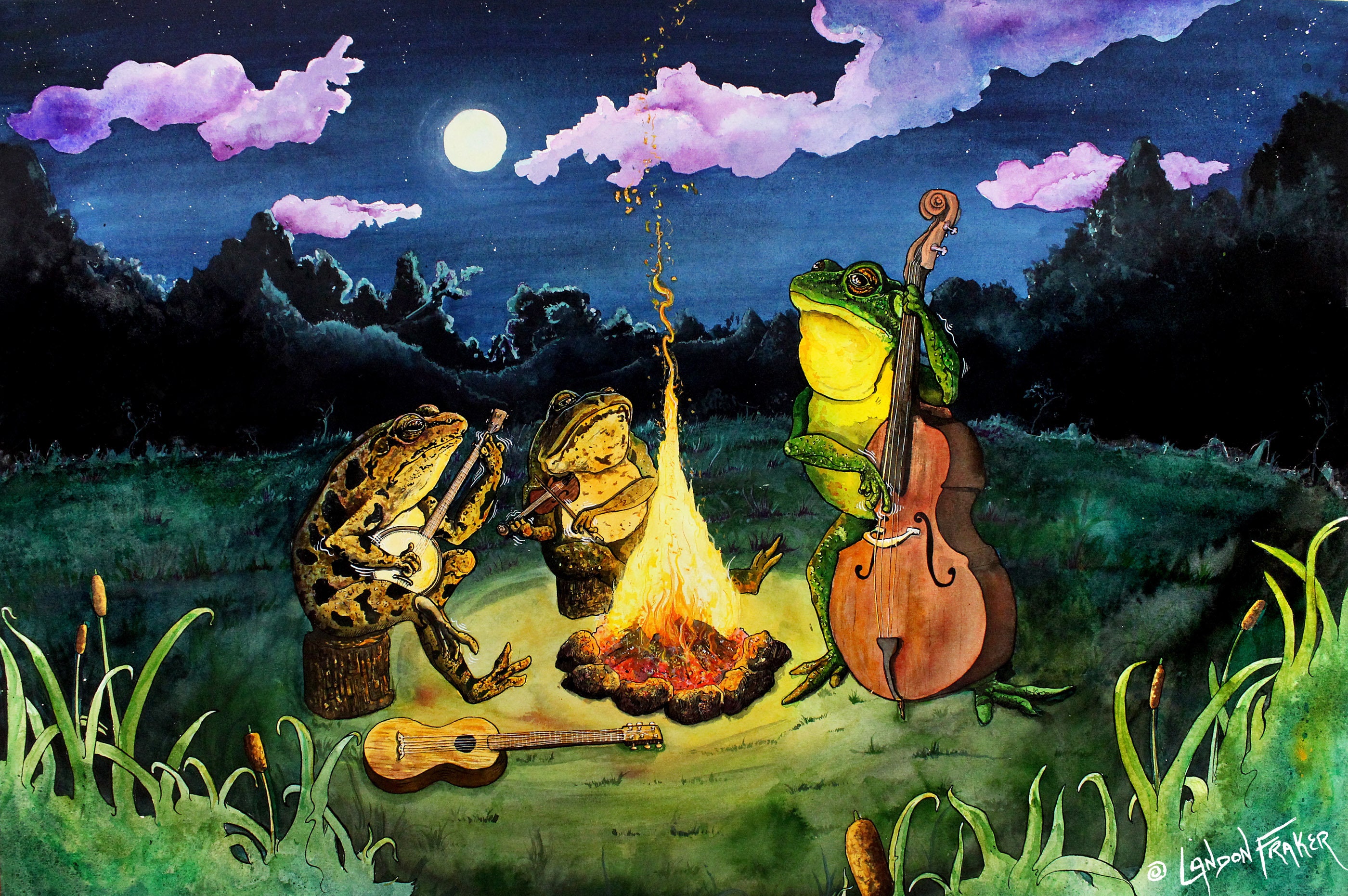 Frogs Playing Music - Banjo Frog - Musicians Gifts - Frog Art