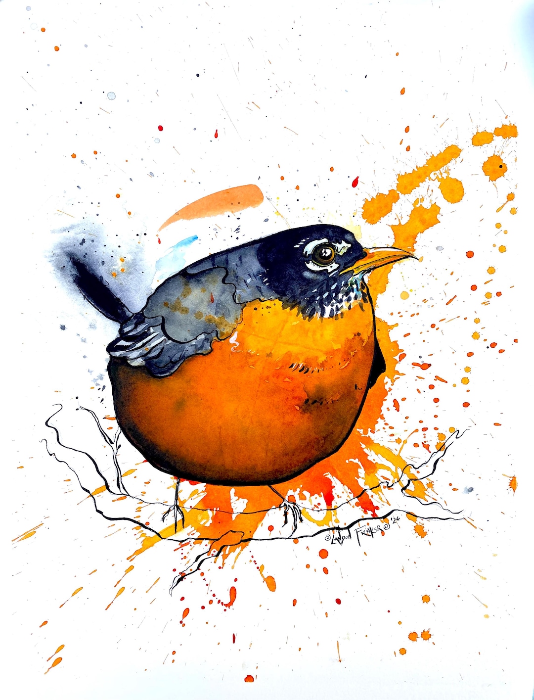 Fat American Robin Print - Watercolor and Ink Painting - “fat A** Bird ...