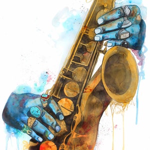 Saxophone Art Print - Jazz Poster - Kamasi Washington Fan Art - Watercolor Jazz Painting - &quot;Cosmic Tone&quot; by Landon Fraker Art