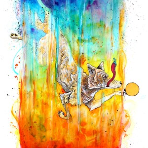 Rainbow Coyote, Surreal Animal Art, Coyote Painting, Wall Art, Fine Art Print, Animal Artwork, Coyote Spirit Animal, Kids Room, Coyote Gift