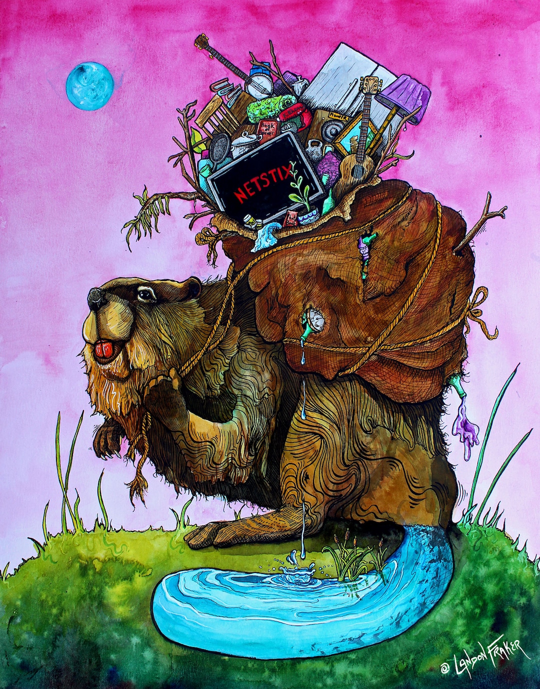Beaver Art Print - Funny Beaver Artwork - Freshwater Wildlife Wall Art ...