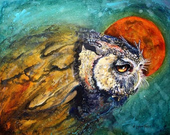 Owl Art - Owl Wall Art - Owl Artwork - Owl Gifts - Owl Watercolor - Owl Painting by Landon Fraker