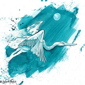 Great Blue Heron art, Heron Watercolor Painting, Fine Art Print, 5x7, 8.5x11, 13x19, Bird Art Poster, &quot;Flight&quot; by Landon Fraker Art