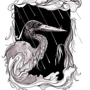 Great Blue Heron art, Fine Art Print, Bird Illustration, Heron Spirit Animal, Bird Art, Wildlife Poster, &quot;Solitude&quot;