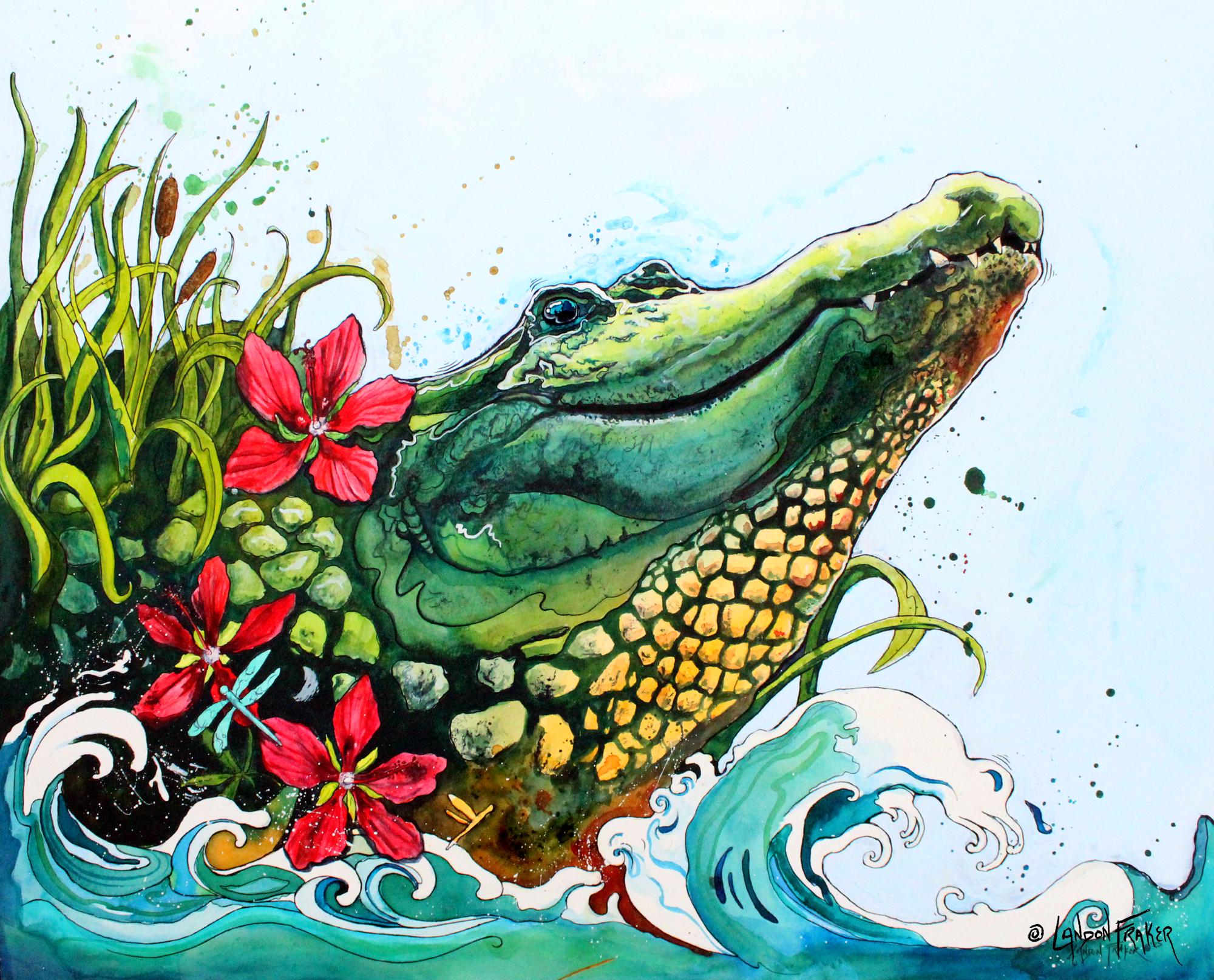 アート　PRETTY GREEN Prints 「Pocket Full」 Alligator Art - Florida Artwork - Alligator Wall Art - Alligator