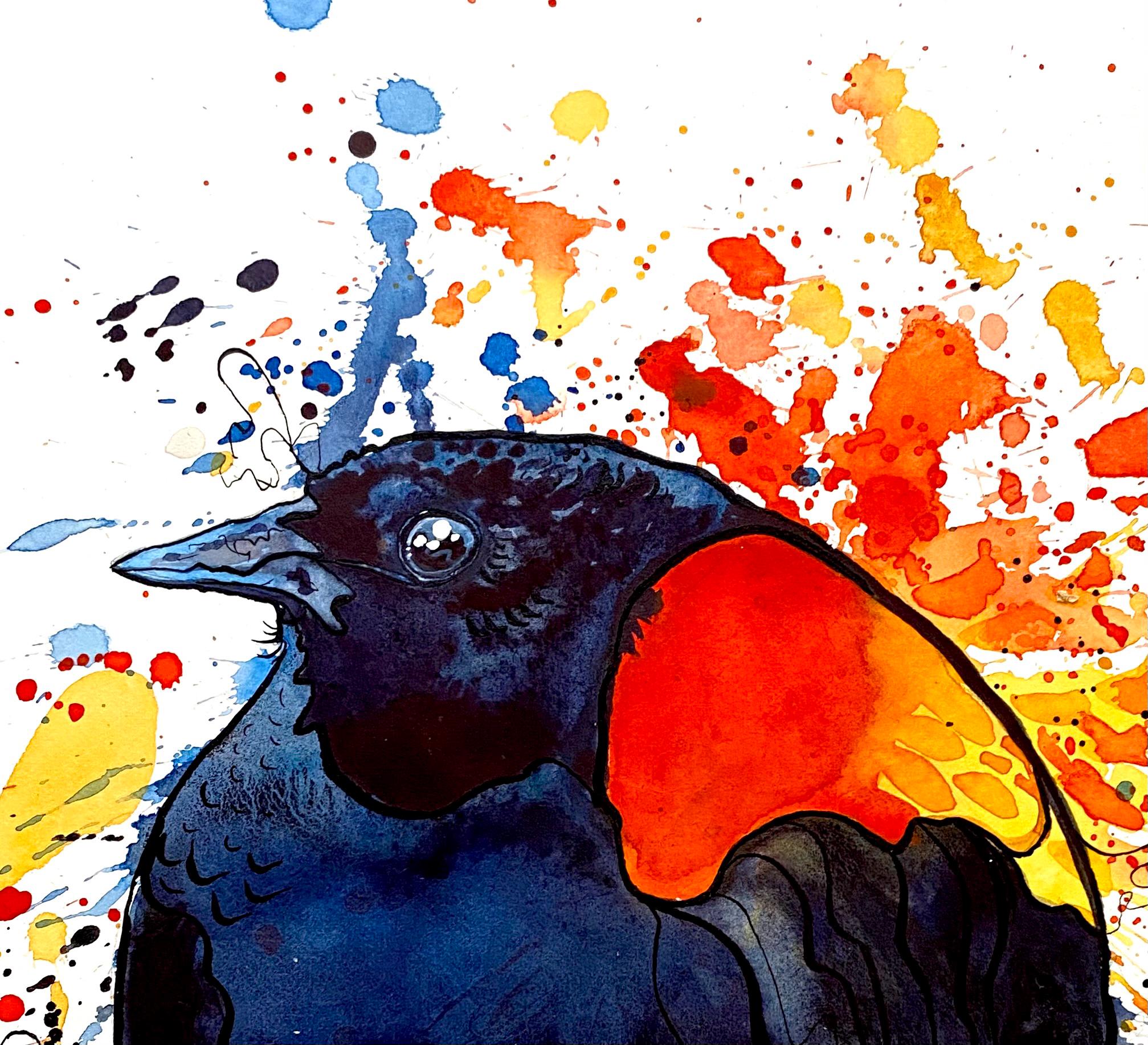 Fat Red Winged Blackbird Print – Watercolor and Ink Bird Art by Landon ...