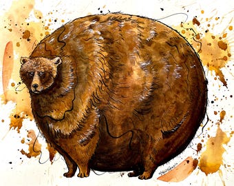 Fat Bear Print – Watercolor and Ink Art by Landon Fraker