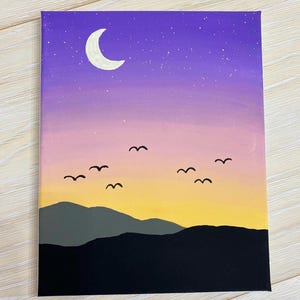 Vibrant Mountain Sunset Acrylic Painting on Stretched Canvas