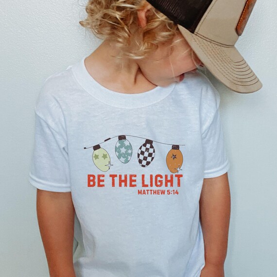 Boys Christian Christmas Shirt Kids Retro Bible Verse T-Shirt Christmas Toddler Jesus Tshirt for Baby Boy Religious Youth Be the Light Shirt