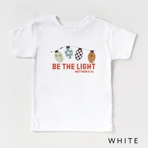 Kristen jultröja för pojkar, barn, retro bibelvers-t-shirt, jul, Jesus-t-shirt för småbarn, religiös ungdom, Var ljuset-tröja Vit