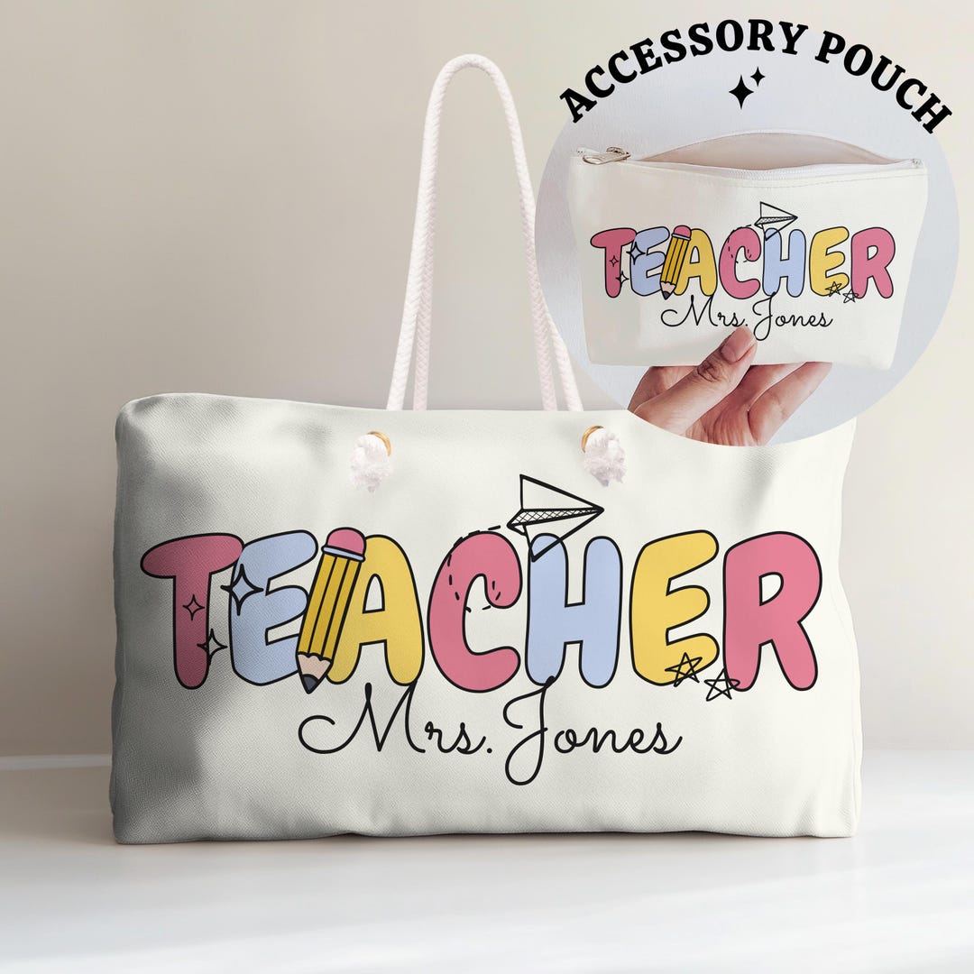 Teacher Tote Bag Custom Back to School Gift Boho Teacher Name Bag ...