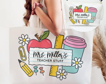 Bolsa de mano personalizada para maestro, regalo de regreso a clases, bolsa de enseñanza personalizada, regalo de agradecimiento para el maestro nuevo, bolsa con nombre, bolsa grande para maestro