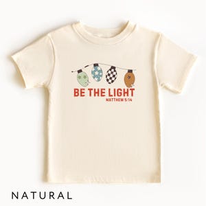 Kristen jultröja för pojkar, barn, retro bibelvers-t-shirt, jul, Jesus-t-shirt för småbarn, religiös ungdom, Var ljuset-tröja Natural