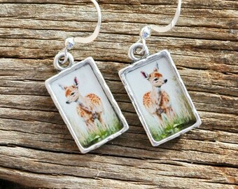 Little Fawn Earrings in Silver Bezels - Handmade Deer Earrings  - Gifts for Her