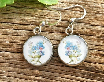 Little Forget Me Not Earrings in Stainless Steel  Bezels - Handmade Blue Flower Earrings  - Gifts for Her