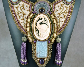 Elephant Necklace - Beaded Elephant Necklace - Amethyst Necklace - Bead Embroidered Elephant Necklace - Amazonite Necklace