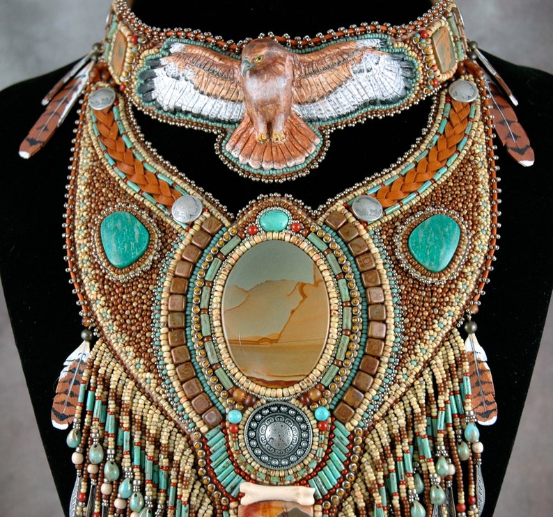 Hawk Necklace Beaded Hawk Necklace Western Hawk Necklace Etsy