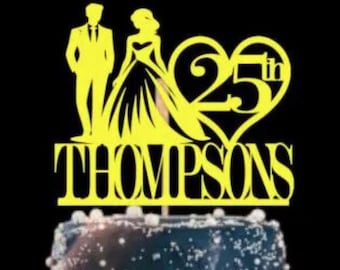 Personalized Anniversary Glitter Cake Topper: Custom Name & Year