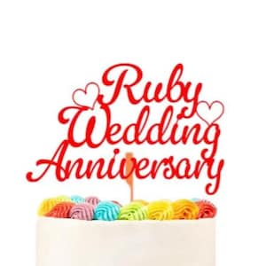 Décoration de gâteau d'anniversaire de mariage rubis, argent doré, pièce maîtresse de gâteau d'anniversaire de mariage, cadeau pour parents, cadeaux pour couples, carte à paillettes pour papa et maman