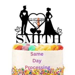 Adorno para tarta de aniversario con purpurina personalizado: Fecha de la boda