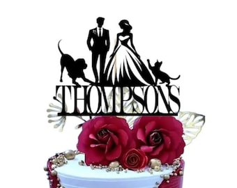 Custom Glitter Wedding Anniversary Cake Topper: Pet Silhouette, 6x4 inch