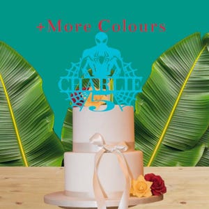 Personalized Superhero Birthday Cake Topper, Glitter Card Spider Web Design image 7